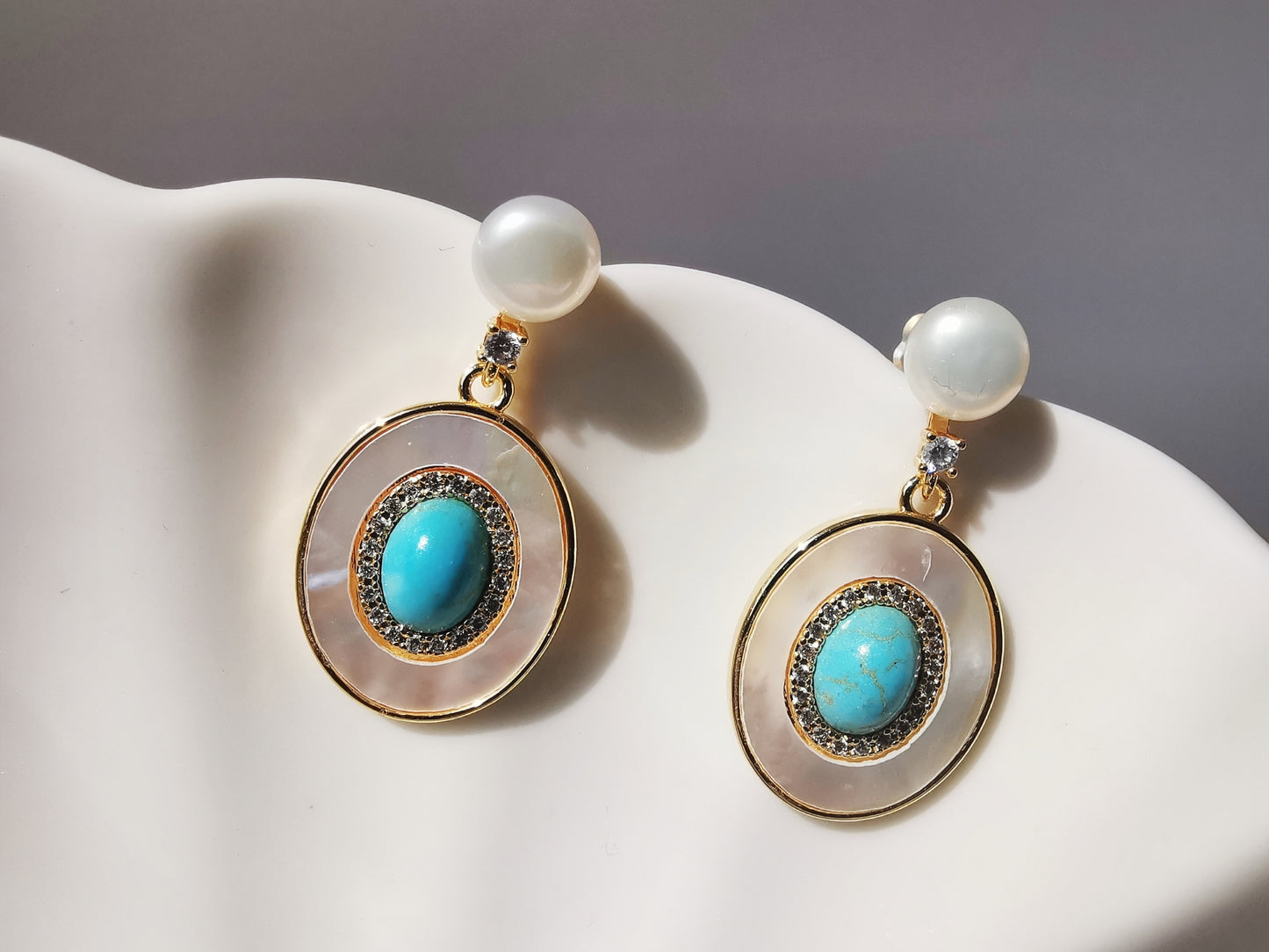 Freshwater Pearl and Turquoise Drop Earrings