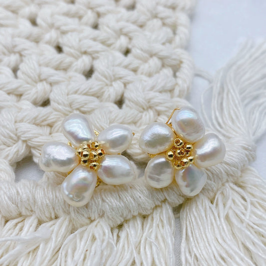 Baroque pearl petal earrings