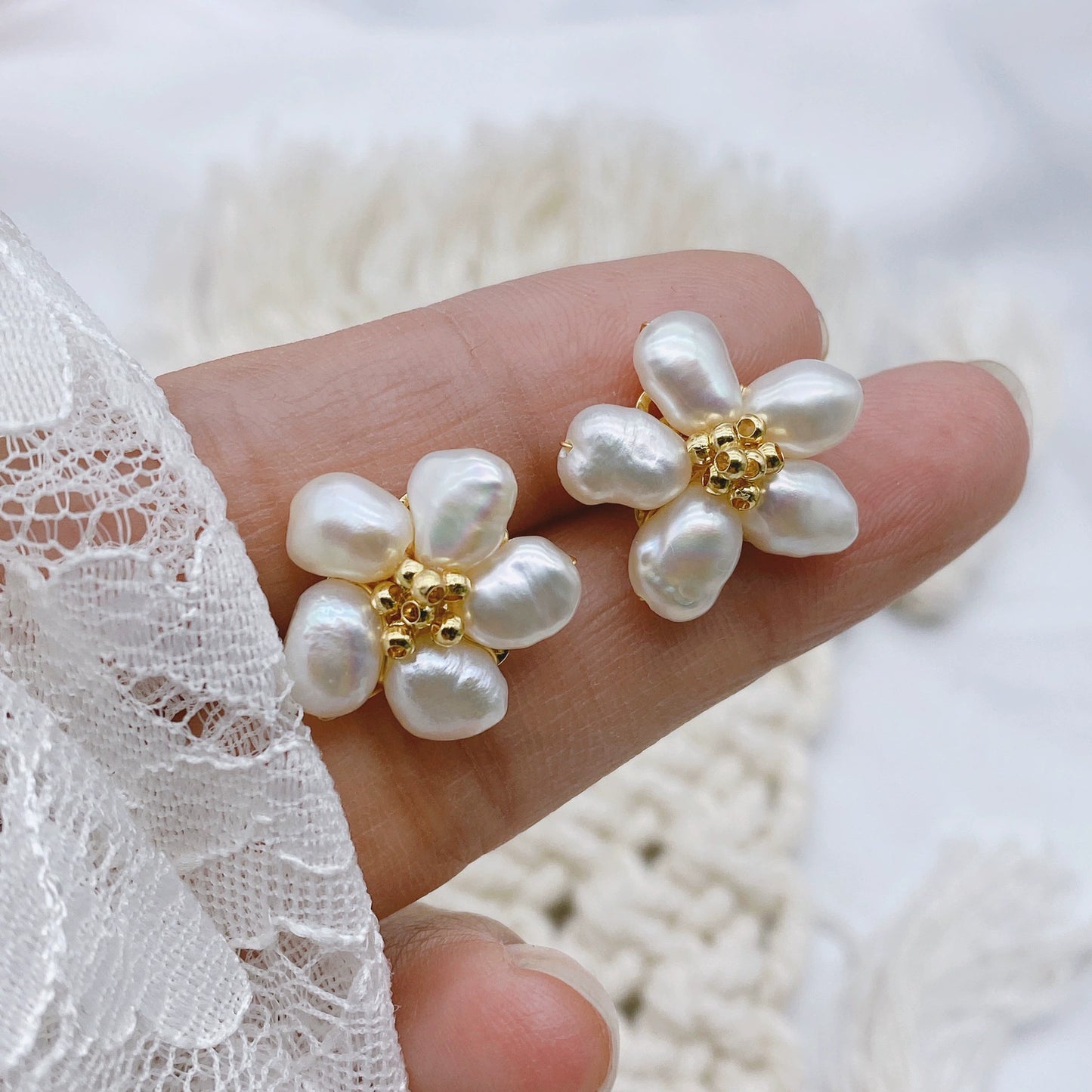 Baroque pearl petal earrings