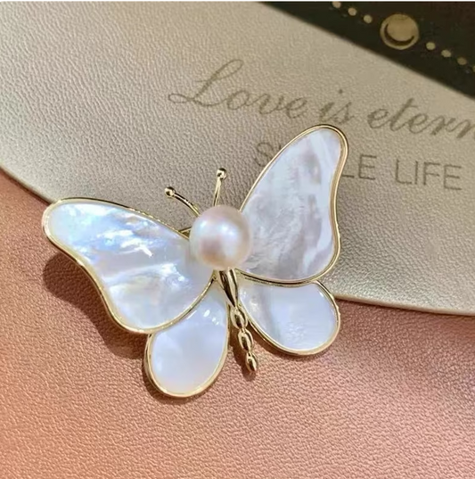White Pearl Butterfly Brooch