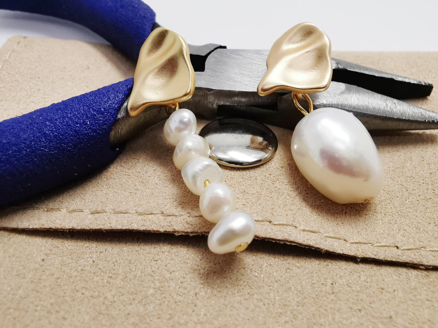 Asymmetrical Molten Baroque Pearl Earrings